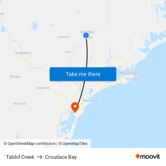 Tabbil Creek to Croudace Bay map