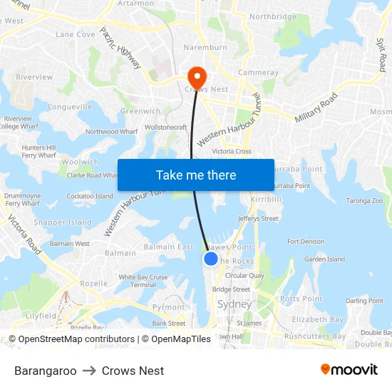 Barangaroo to Crows Nest map