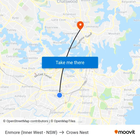 Enmore (Inner West - NSW) to Crows Nest map