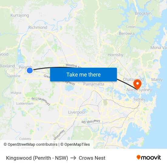 Kingswood (Penrith - NSW) to Crows Nest map