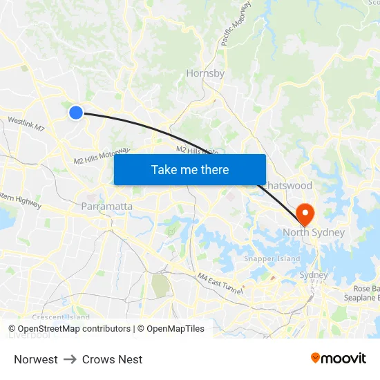 Norwest to Crows Nest map