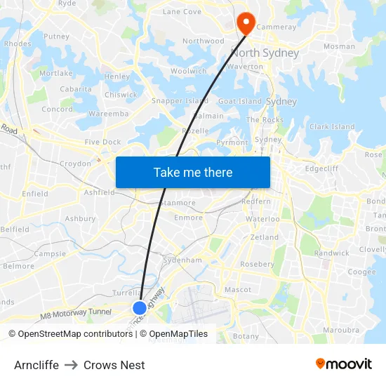 Arncliffe to Crows Nest map