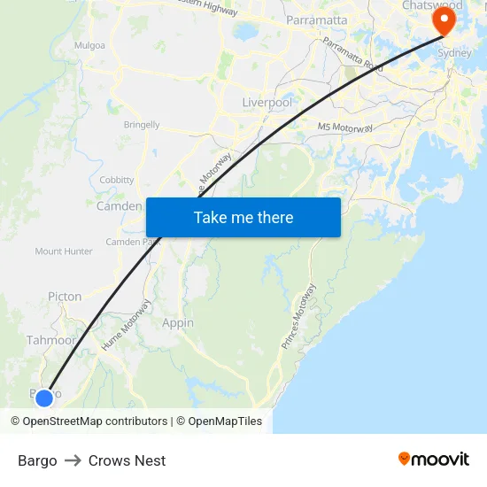 Bargo to Crows Nest map
