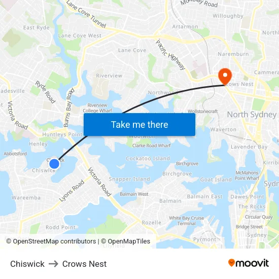 Chiswick to Crows Nest map