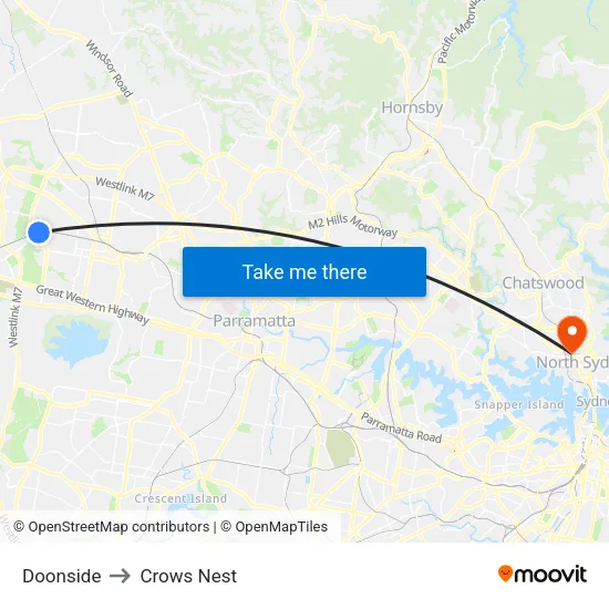 Doonside to Crows Nest map