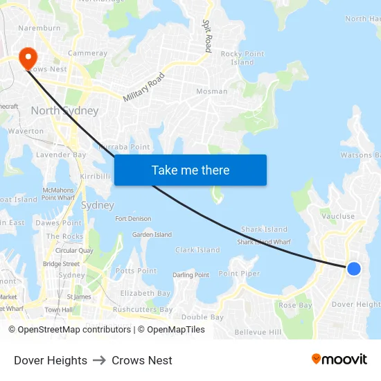 Dover Heights to Crows Nest map