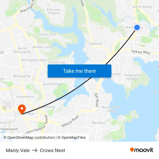 Manly Vale to Crows Nest map