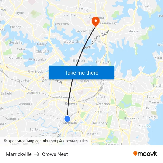 Marrickville to Crows Nest map