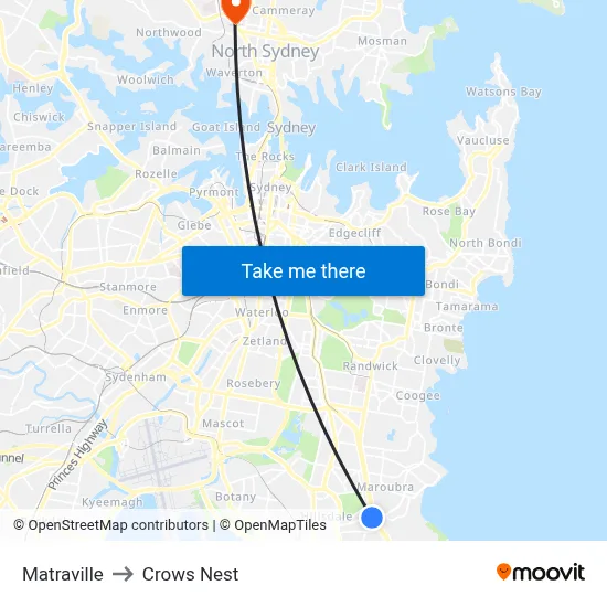Matraville to Crows Nest map