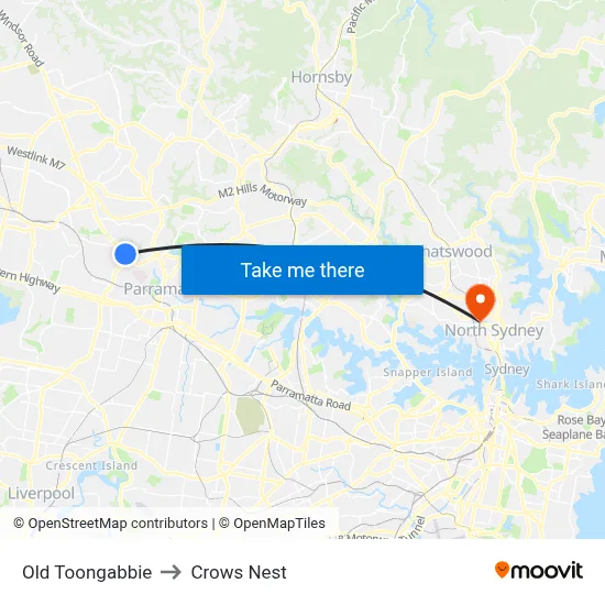 Old Toongabbie to Crows Nest map