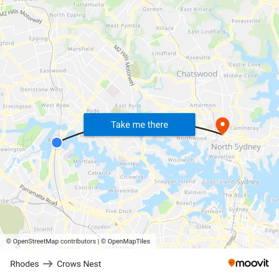 Rhodes to Crows Nest map