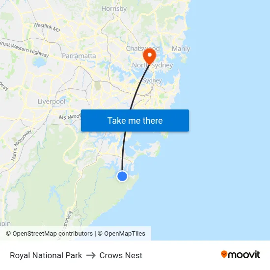 Royal National Park to Crows Nest map