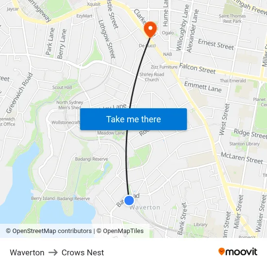 Waverton to Crows Nest map