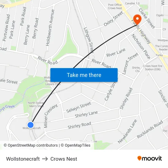 Wollstonecraft to Crows Nest map