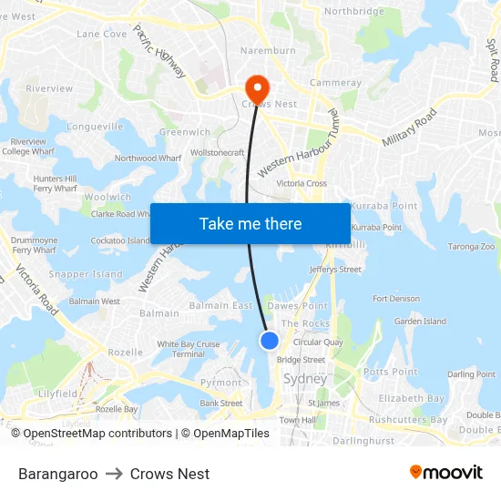 Barangaroo to Crows Nest map