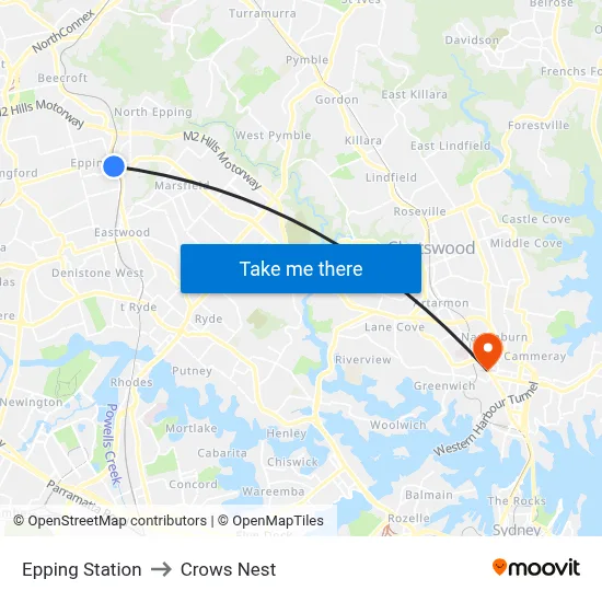 Epping Station to Crows Nest map