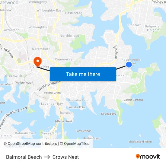 Balmoral Beach to Crows Nest map