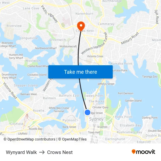 Wynyard Walk to Crows Nest map