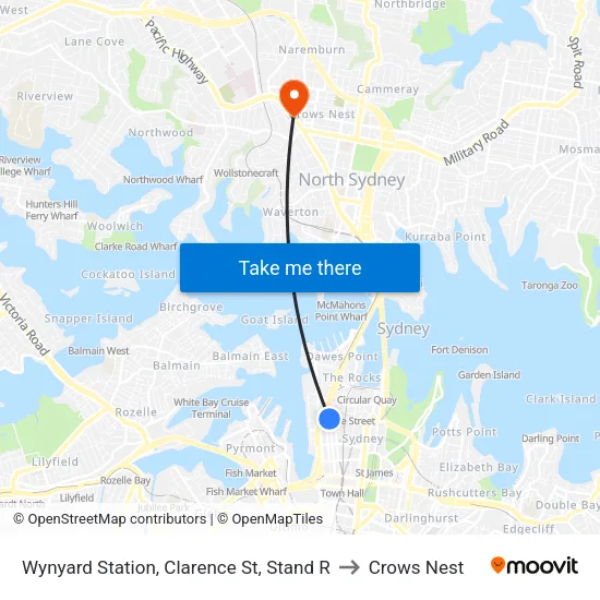 Wynyard Station, Clarence St, Stand R to Crows Nest map