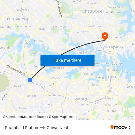 Strathfield Station to Crows Nest map