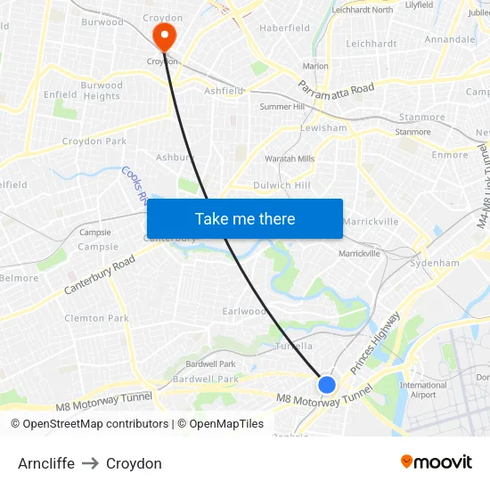 Arncliffe to Croydon map
