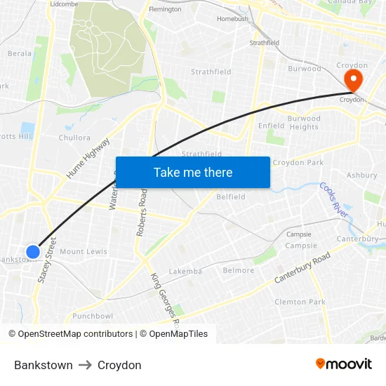 Bankstown to Croydon map