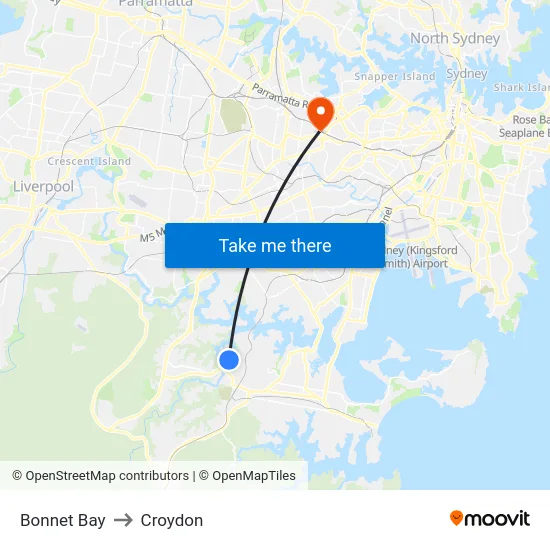 Bonnet Bay to Croydon map