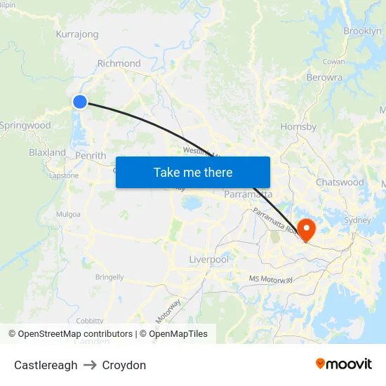 Castlereagh to Croydon map
