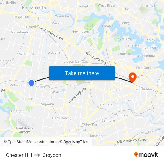 Chester Hill to Croydon map