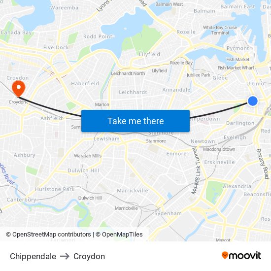 Chippendale to Croydon map