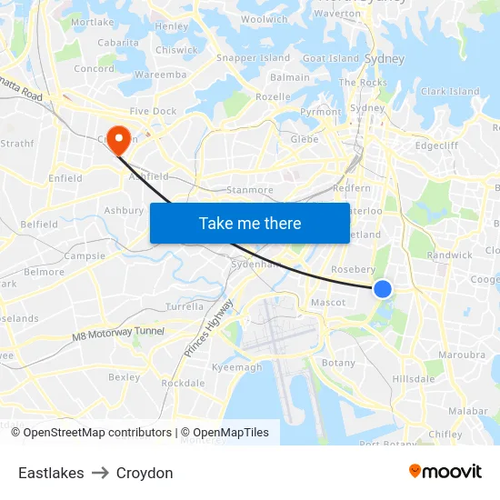 Eastlakes to Croydon map
