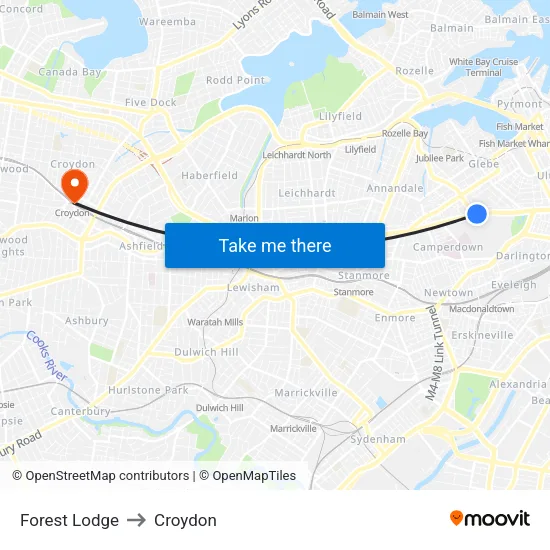 Forest Lodge to Croydon map