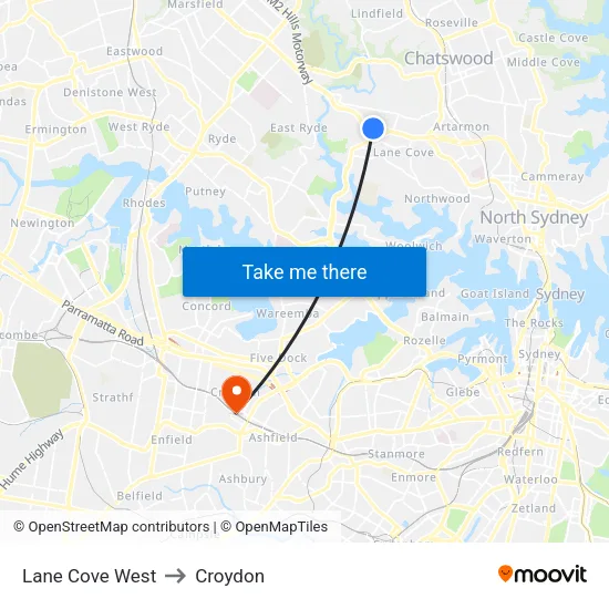 Lane Cove West to Croydon map