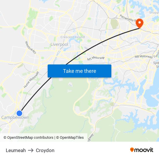 Leumeah to Croydon map