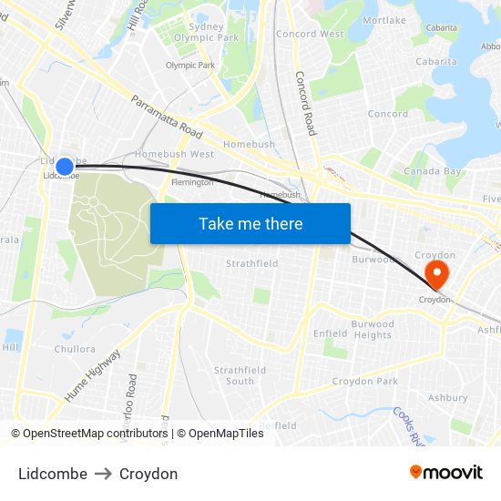 Lidcombe to Croydon map