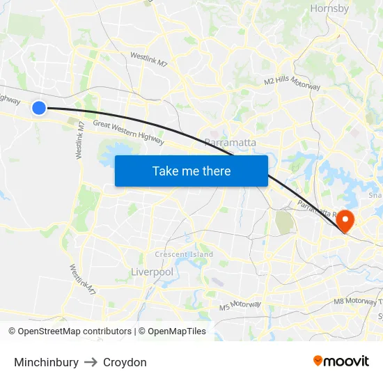 Minchinbury to Croydon map
