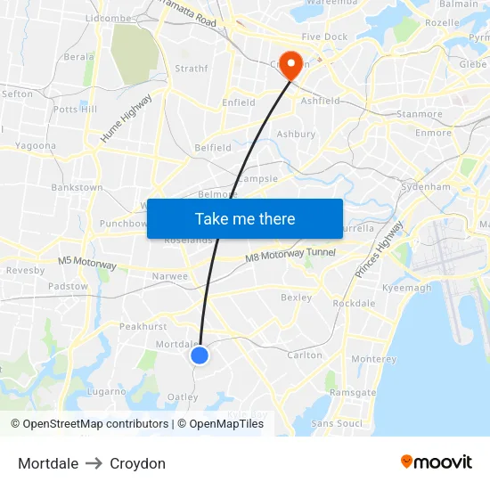 Mortdale to Croydon map