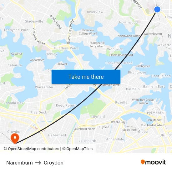 Naremburn to Croydon map