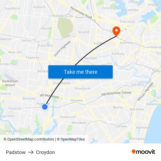 Padstow to Croydon map