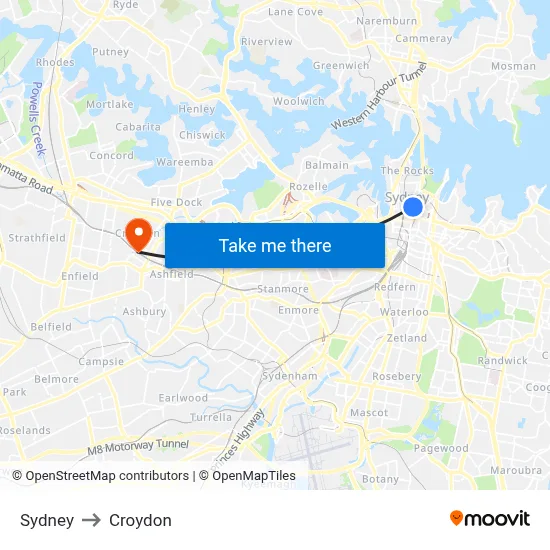 Sydney to Croydon map