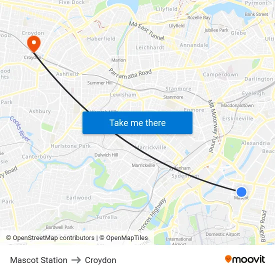 Mascot Station to Croydon map