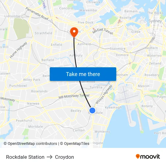 Rockdale Station to Croydon map