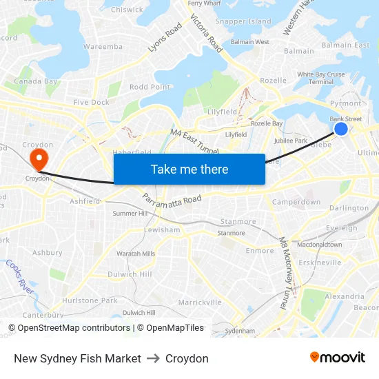 New Sydney Fish Market to Croydon map