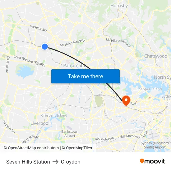 Seven Hills Station to Croydon map