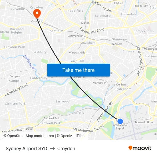 Sydney Airport SYD to Croydon map