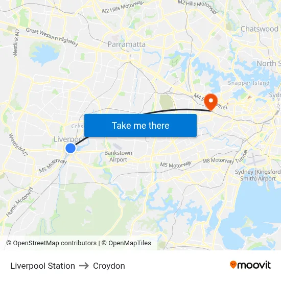 Liverpool Station to Croydon map