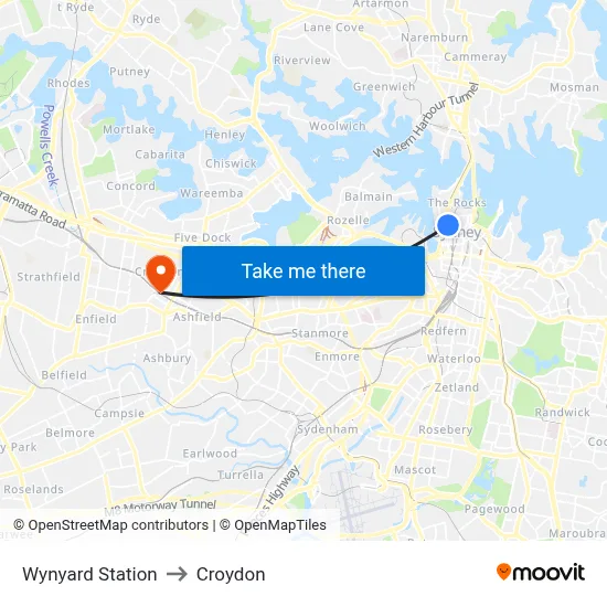 Wynyard Station to Croydon map