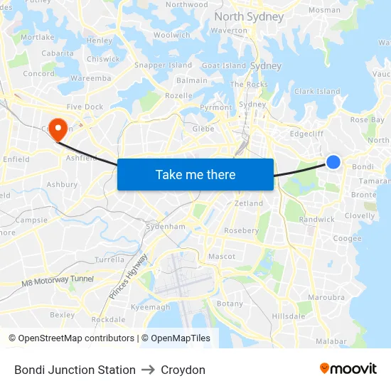 Bondi Junction Station to Croydon map