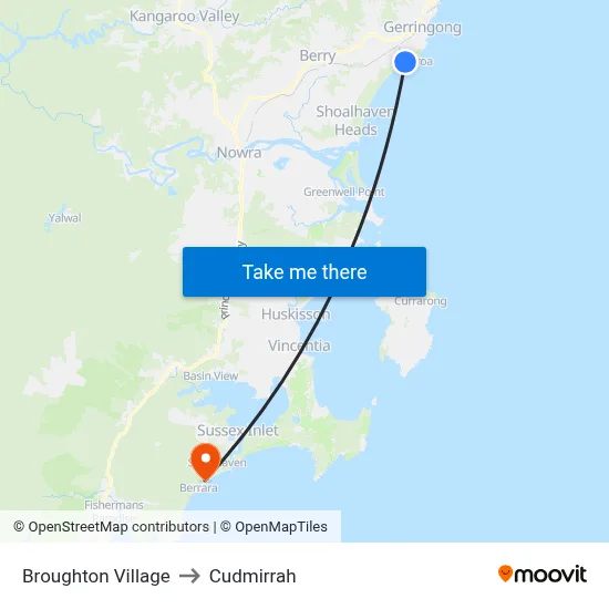 Broughton Village to Cudmirrah map
