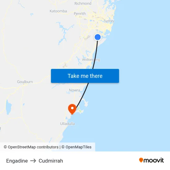 Engadine to Cudmirrah map